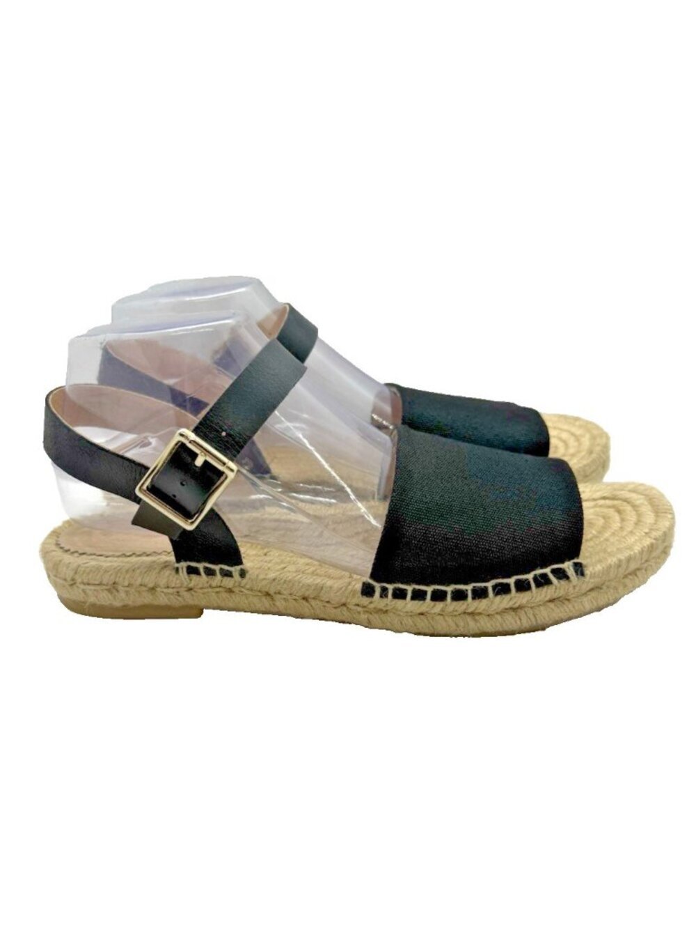 J.Crew Ankle Strap Espadrilles Black Textile Leather Sz 10 BT392 Spain Beach